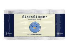 Туалетная бумага Кохавинская бумага StresStoper Белый целлюлозный 3 слоя 8 рулонов 25 метров 200 отрывов