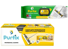 Набор для уборки полов и других поверхностей Швабра PURFIX + Салфетки влажные 50 шт