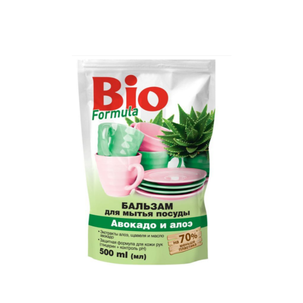 Бальзам для мытья посуды BIO Formula Авокадо и Алоэ дой-пак 500 мл
