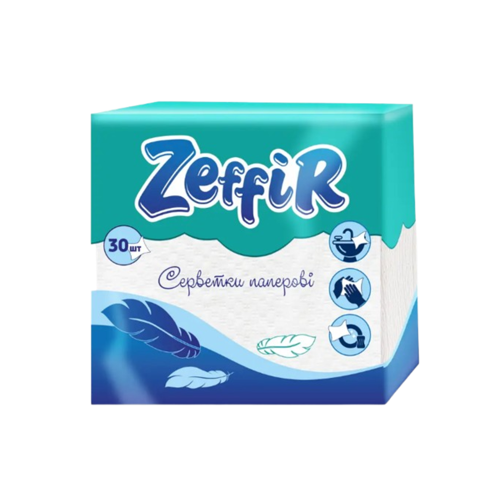 Салфетки бумажные Zeffir 1-слойные, 30 шт/уп