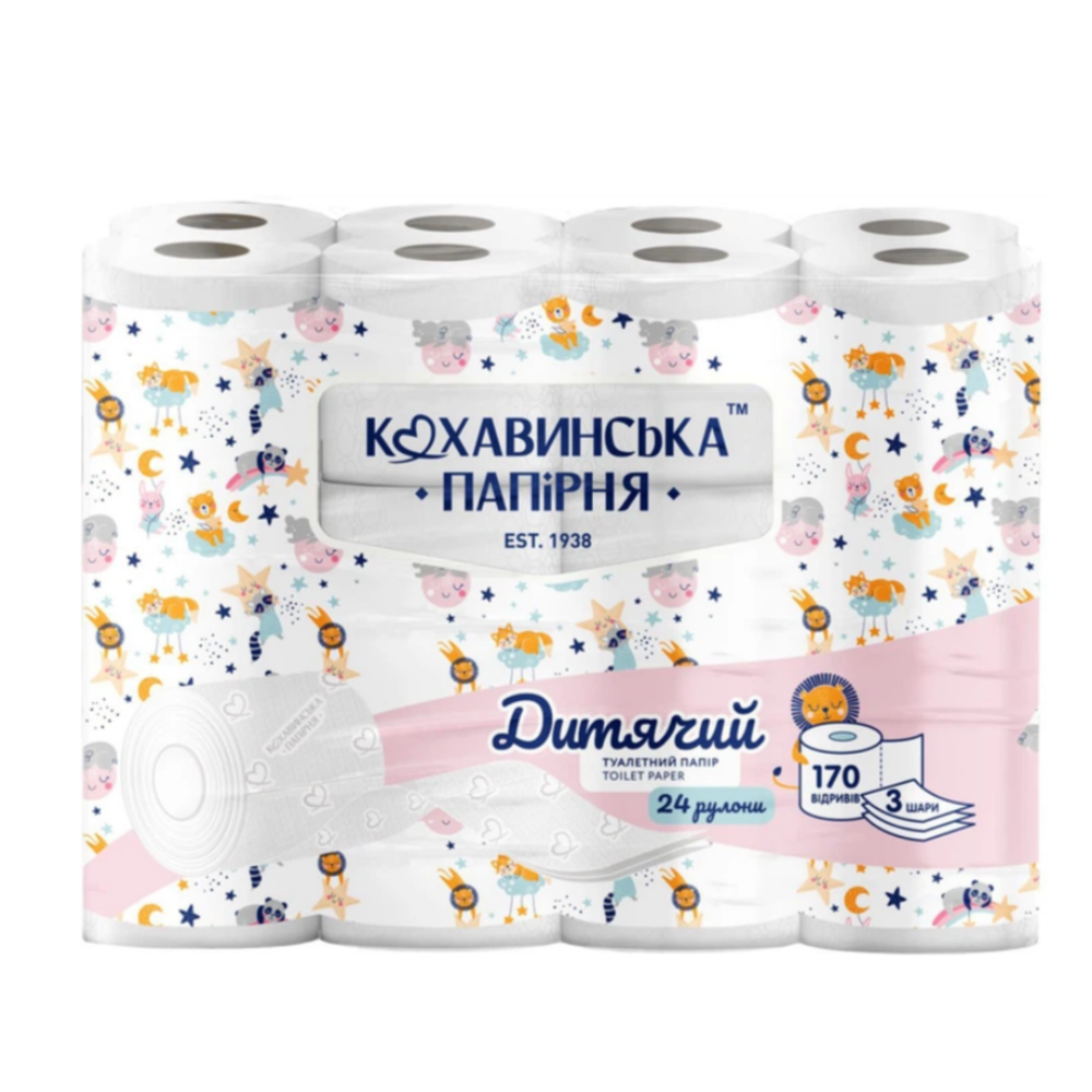 Туалетний папір Кохавинська папірня Дитячий 3 шари 24 шт
