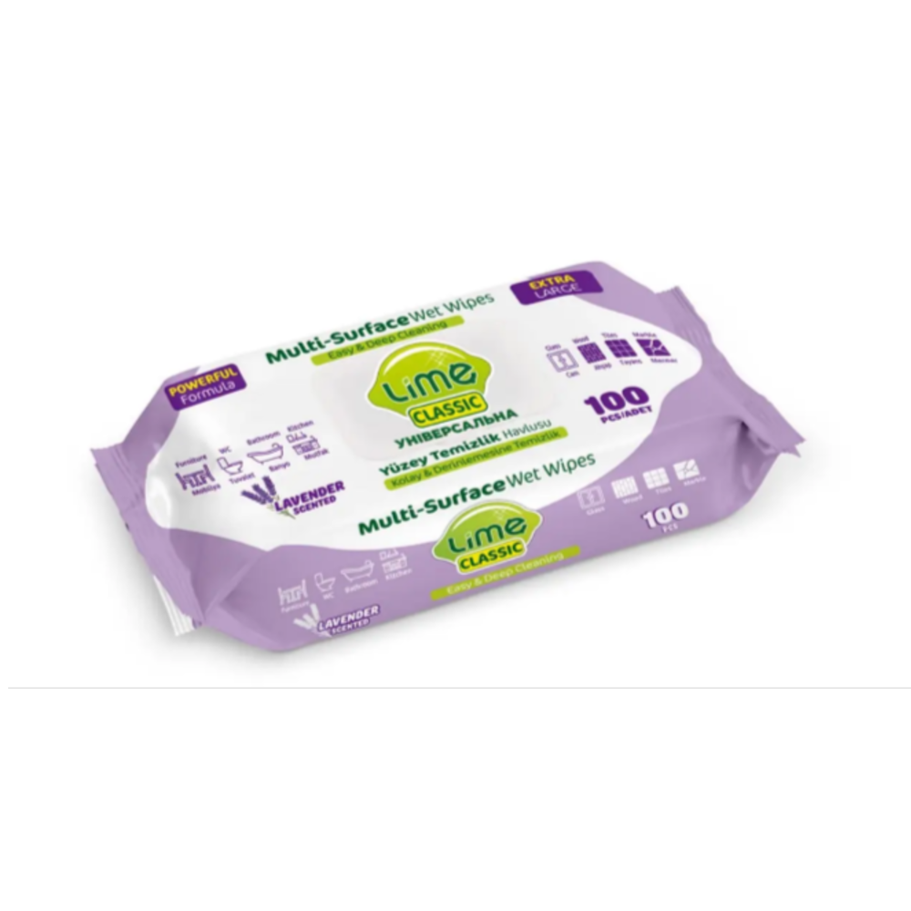 Вологі серветки для прибирання Універсальні LIME Classic Lavander 100 шт