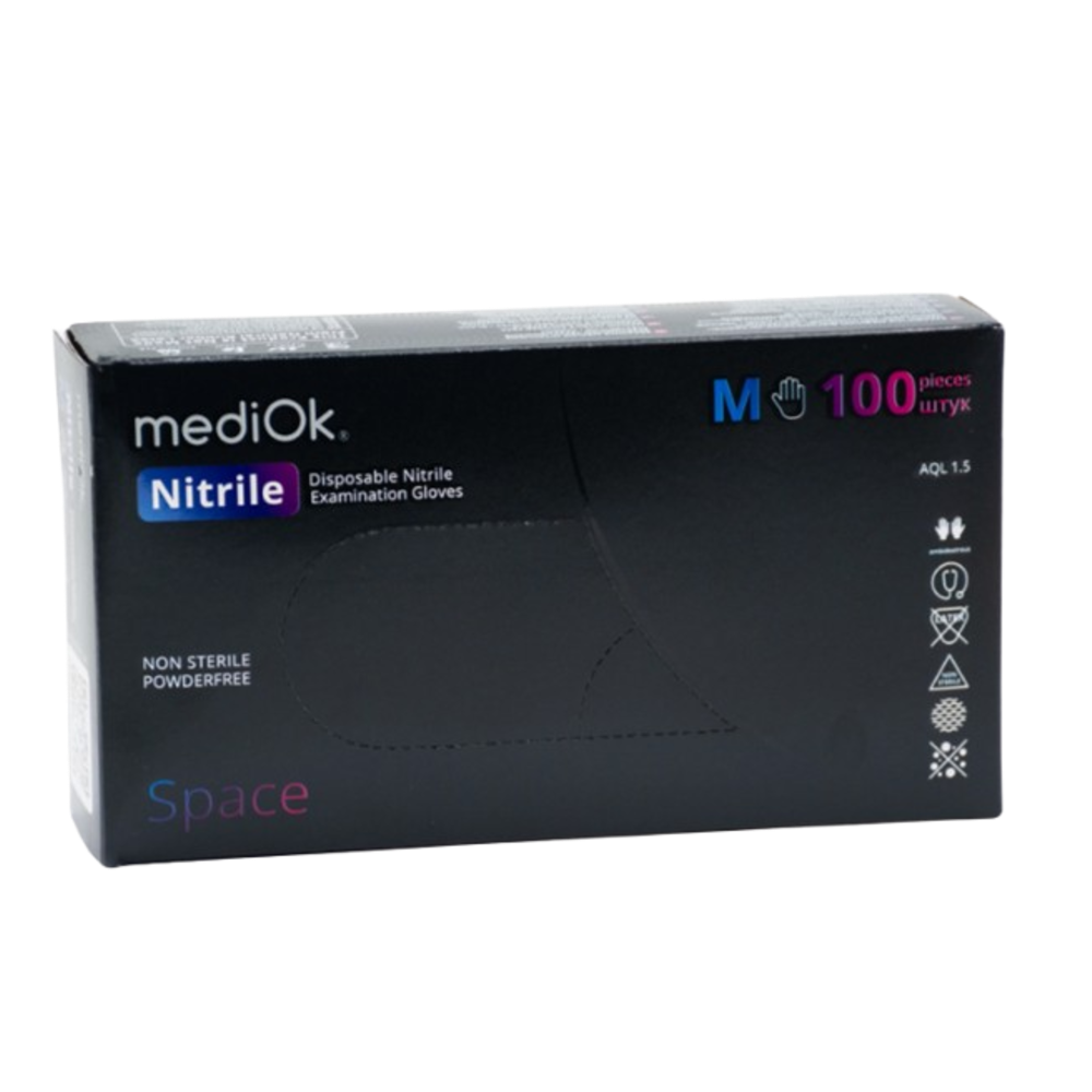 Перчатки нитриловые M черные Mediok неопудренные 100 шт