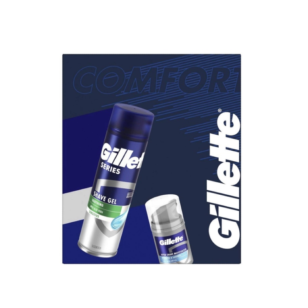 Подарочный набор Gillette Гель для чувствительной кожи Series Sensitive 200 мл + Бальзам после бритья 3в1 Hydrates & Soothes SPF+15 50 мл