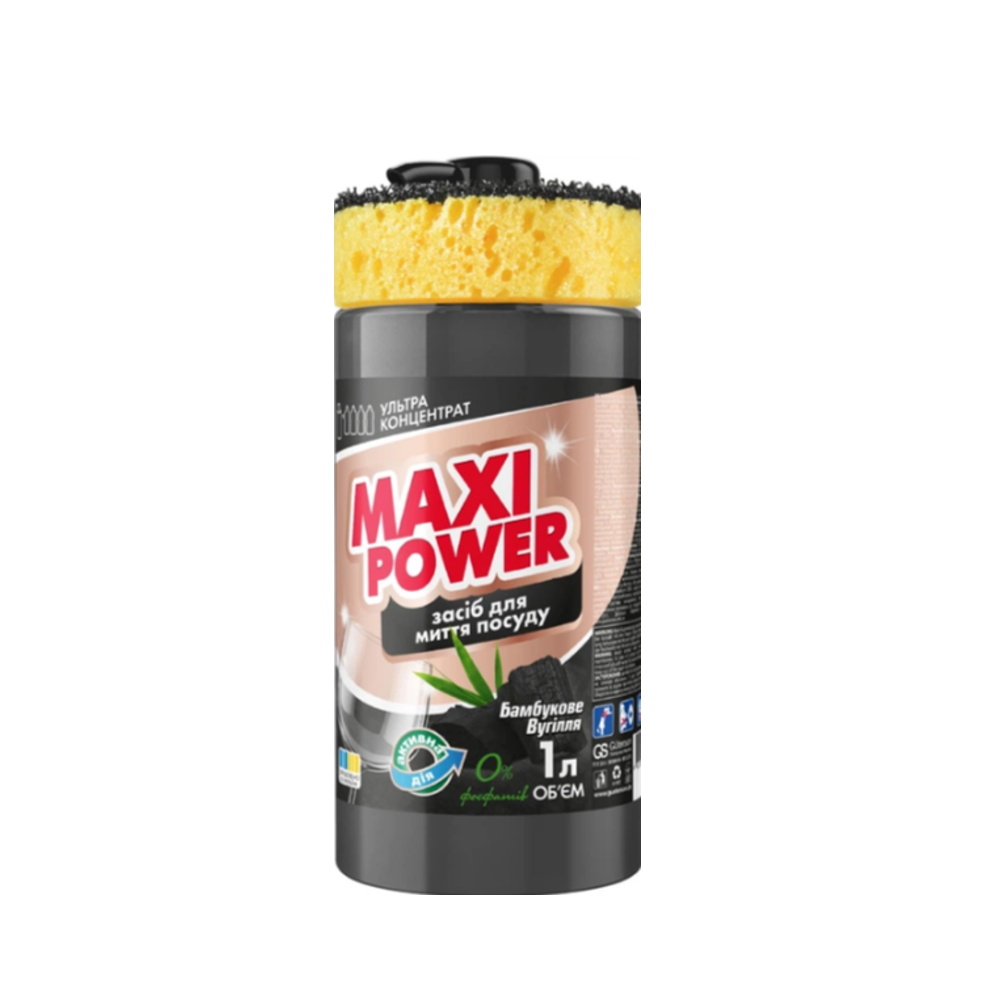 Средство для мытья посуды Maxi Power Черный уголь 1 л