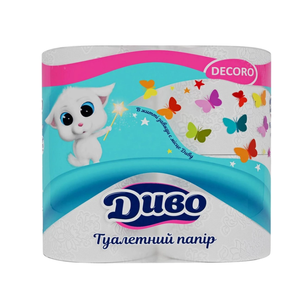 Туалетная бумага Диво Decoro бело-фиолетовая 2 слоя 4 рулона