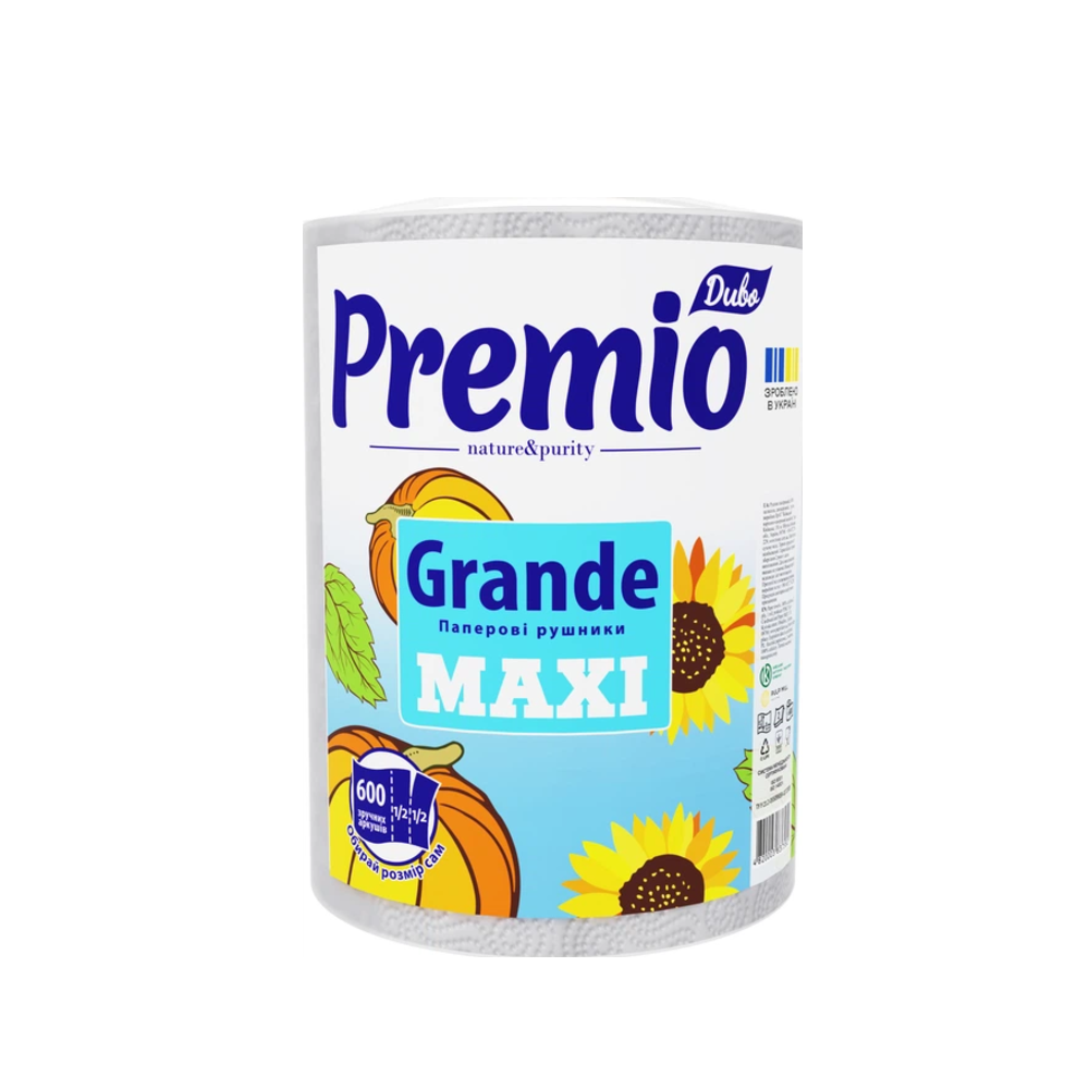Полотенца бумажные Диво Premio Grande Maxi целлюлозные 2-слойные 1 рулон 600 отрывов Белые