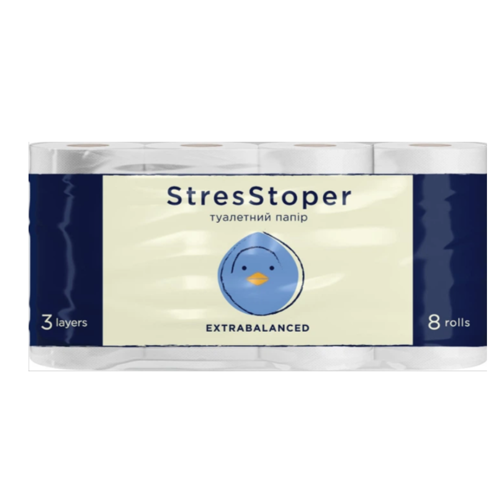 Туалетная бумага Кохавинская бумага StresStoper Белый целлюлозный 3 слоя 8 рулонов 25 метров 200 отрывов
