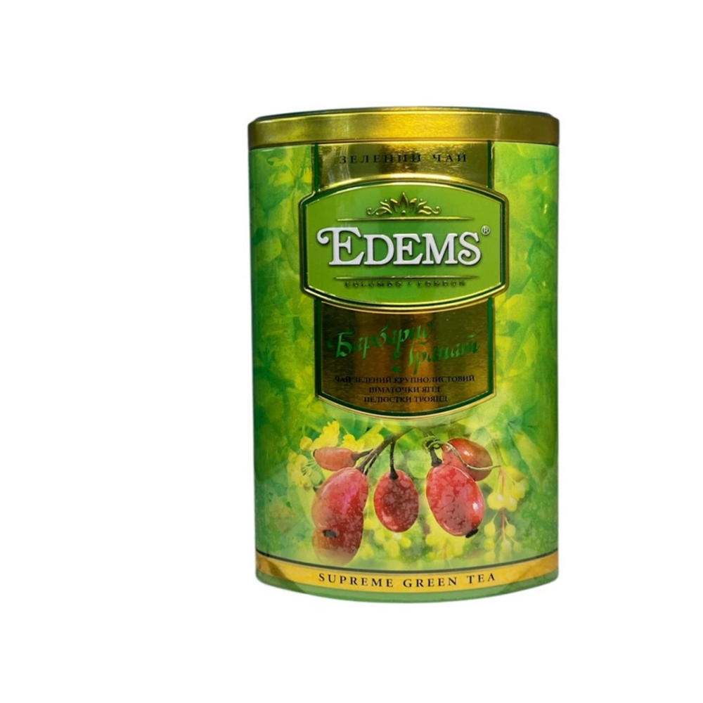Чай Edems зеленый Барбарис Гранат с кусочками ягод и лепестками розы в металлической банке 200 г