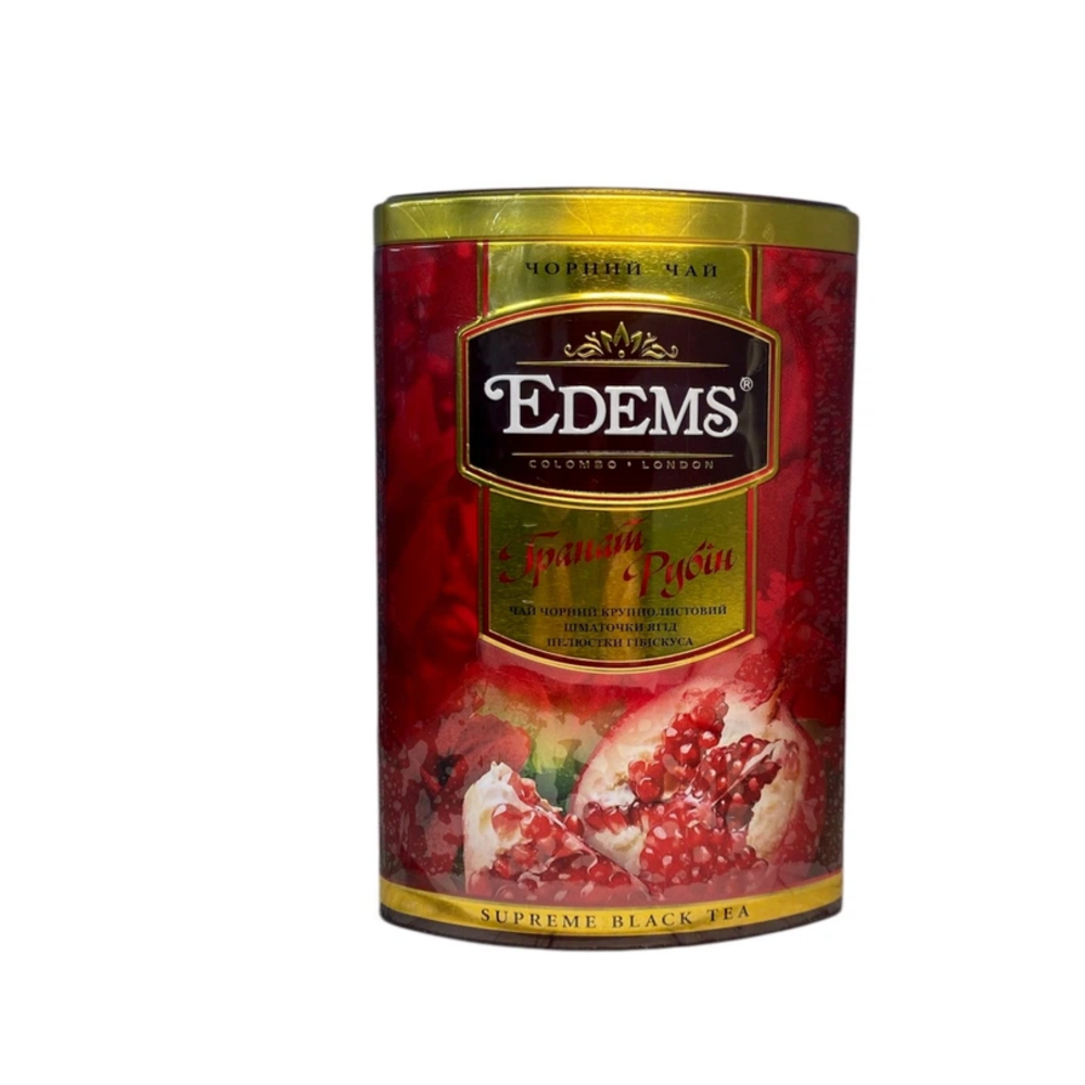 Чай Edems черный Гранат Рубин с кусочками ягод и лепестками гибискуса в металлической банке 200 г