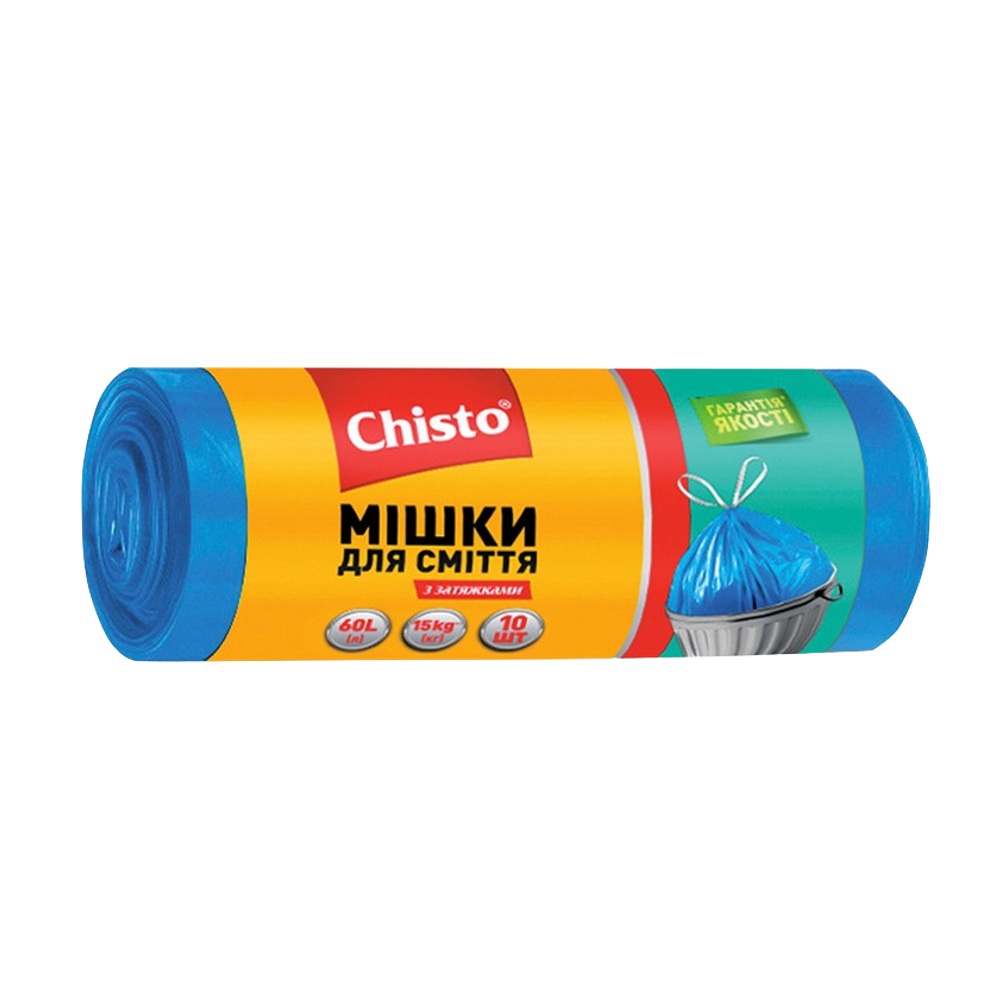 Пакеты для мусора с затяжками Chisto 60 л х 10 шт