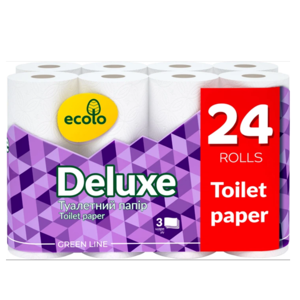 Туалетная бумага Ecolo Deluxe 3 слоя 24 рулона