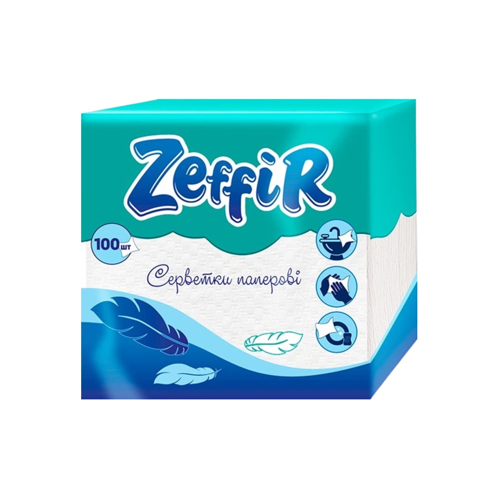 Салфетки бумажные Zeffir 1-слойные, 100 шт/уп